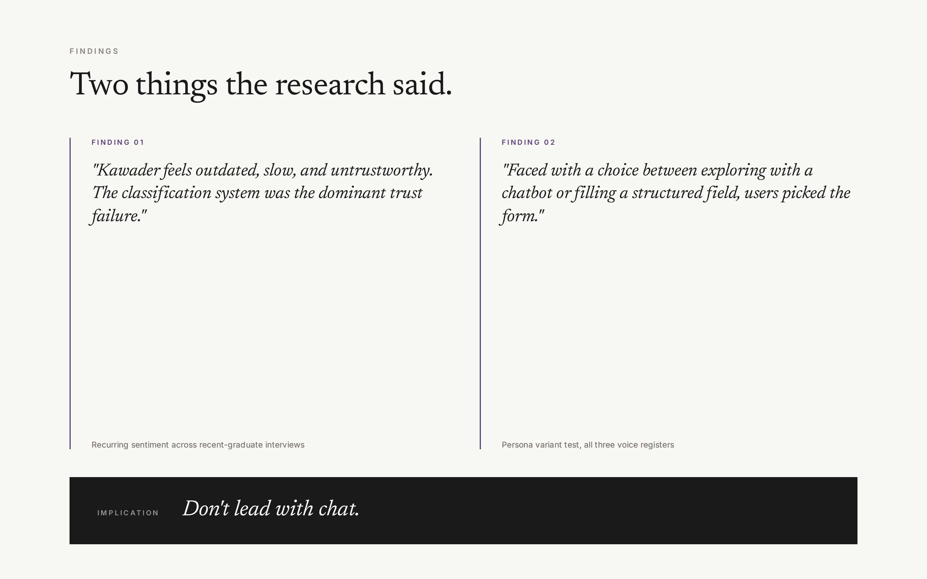 The two findings that shaped the design direction